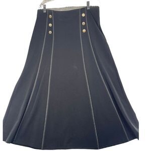 NEVA stretchy long Black A-line Skirt silver metal‎ buttons, Women's size 12